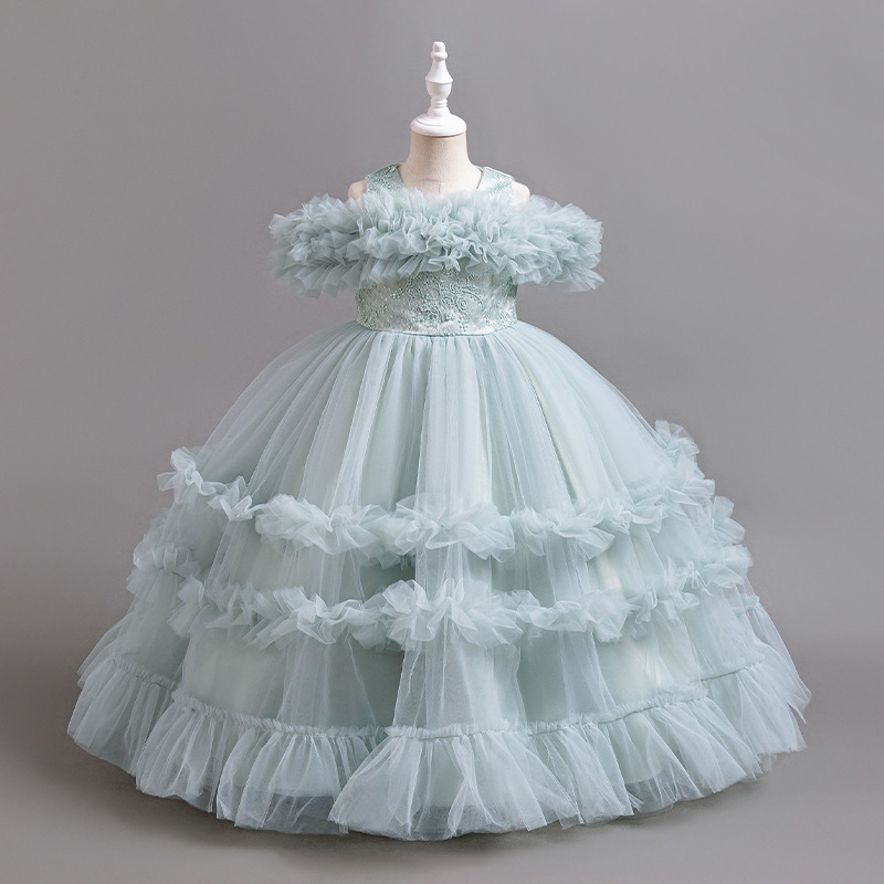 Picture of Foreign Trade Cross-border European and American Style Girl's Dress Long Piano Playing Flower Girl's Wedding Dress Tutu Dress Birthday in stock Hot Sale