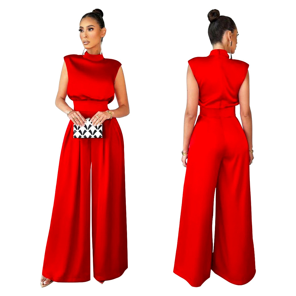 Picture of K10190 AliExpress European and American Women's 2022 New Fashion Wide Leg Pants Solid Color High Neck Sleeveless Waisted Pants