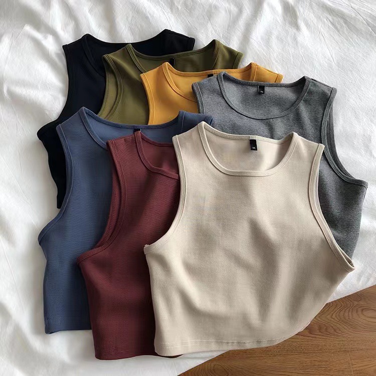 European and American ins Women's Summer Navel Vest Foreign Trade Cyber Celebrity bm Style High Waist Slim Slim-Fit Short Sleeveless Base Women
