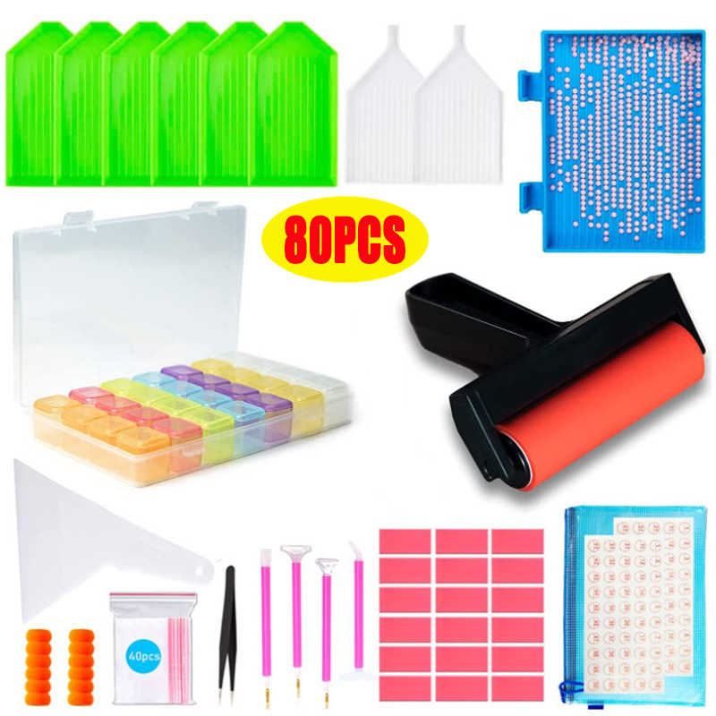 DIY Diamond painting kit set 80-piece set color 28 storage box elbow drill pen roller wholesale