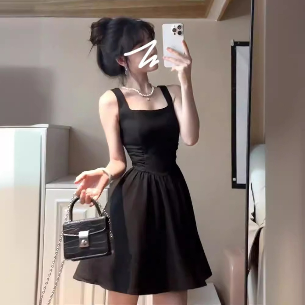 French High-end Hepburn Style Black Sling dress Children's Summer 2024 New Style Small Elegant Skirt