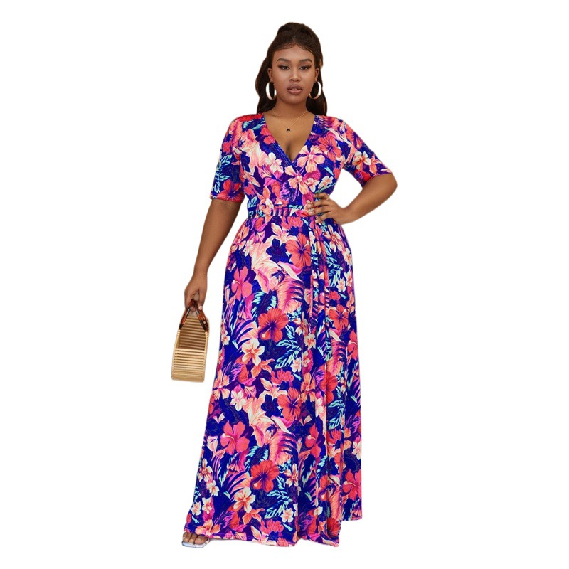 Cross-Border Women's Clothing European and American Bohemian Beach Tie-Dye Slit Large Size Dress Long Skirt 2025 New Style
