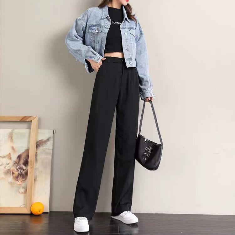 Picture of New wide-leg pants women's high waist 20 black suit autumn draping 23 casual pants chubby girl straight pants fashion