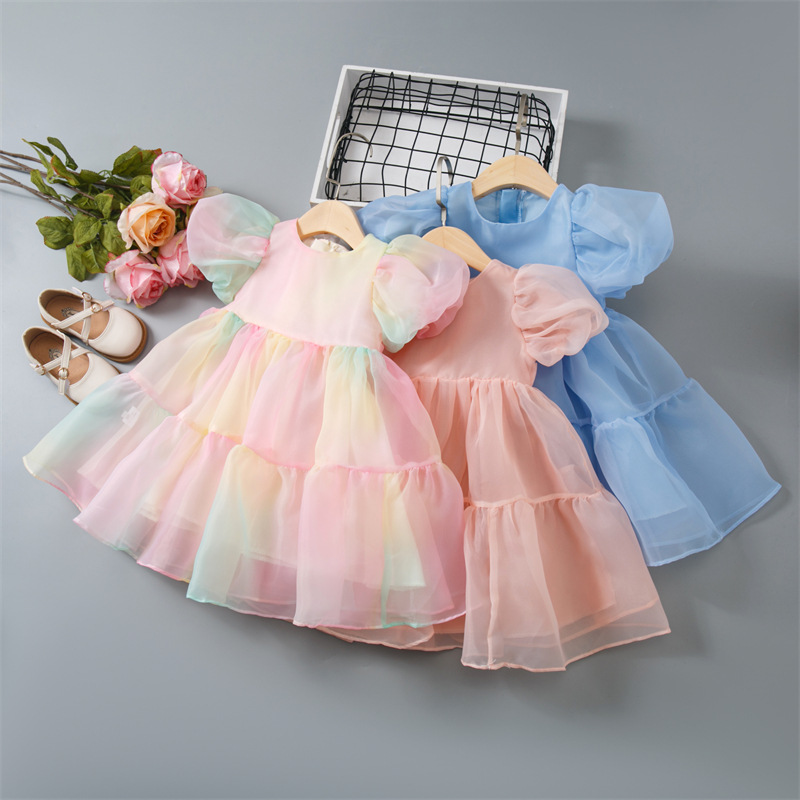 Girls Dress Baby 2024 New Korean Style Western Style Children's Skirt Summer Little Girl Princess Dress Sweet