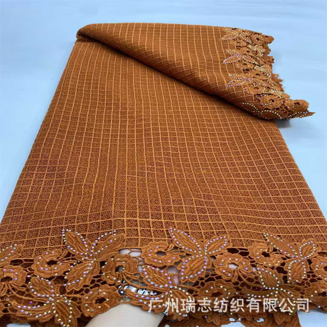 Milk Silk with Diamond Checkered Cut Out Water-Soluble Fabric African Ladies Party Dress Embroidered Fabric Fabric
