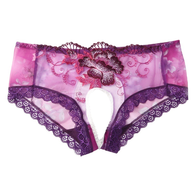 Japanese-Style 3D Embroidered Women's Plus-Size Sexy Open-Crotch Ultra-Thin Mesh Lace Pure Cotton Crotch Panties