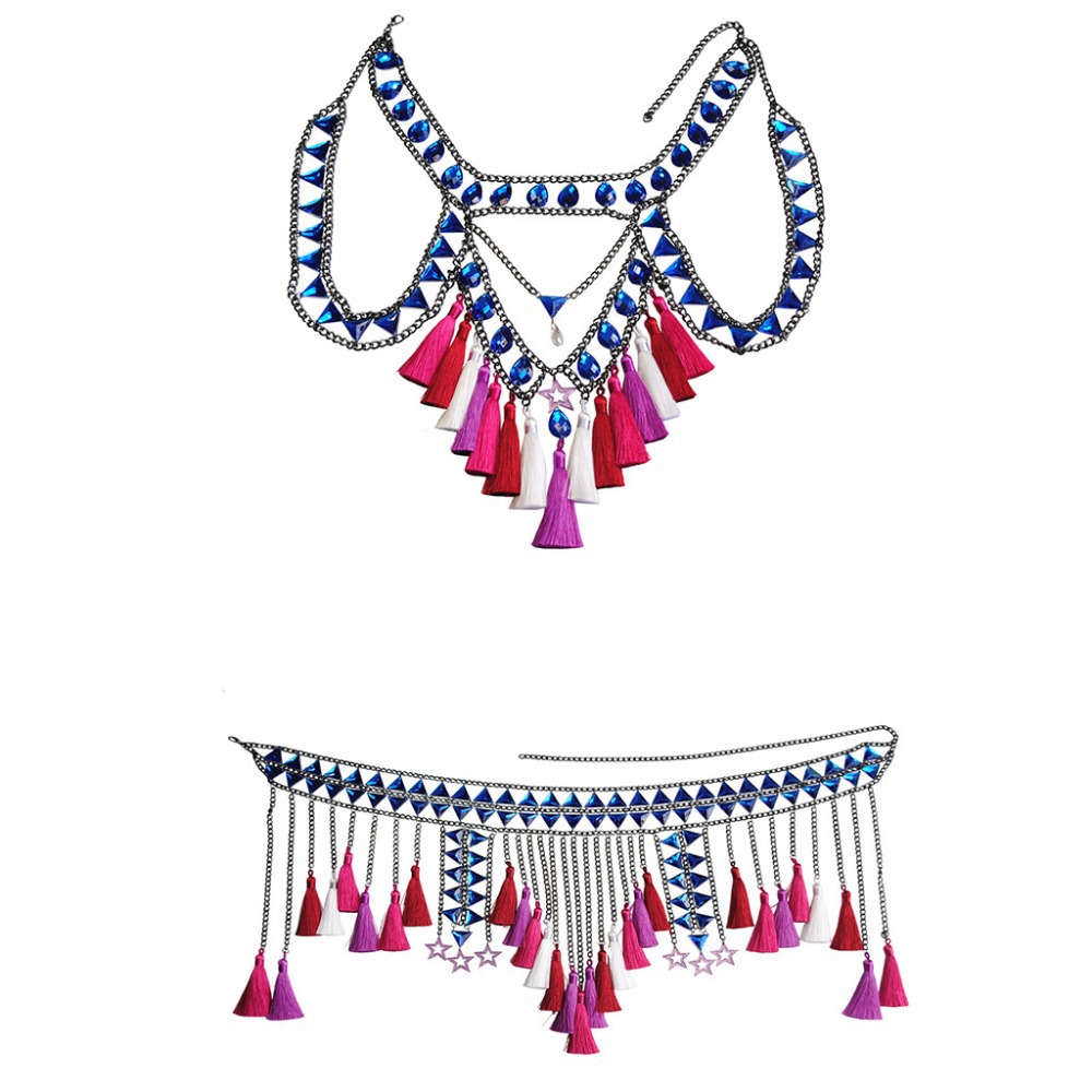 Picture of New European and American Cross-Border Fashion Jewelry Summer Sexy Beach Tassel Pendant Bra Waist Chain Set Body Chain Trend
