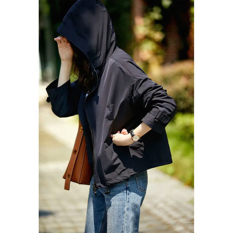 Picture of Korean Style Fashionable Hooded Zipper Trench Coat Women's 2023 Spring New Loose Elegant Short Jacket Trendy