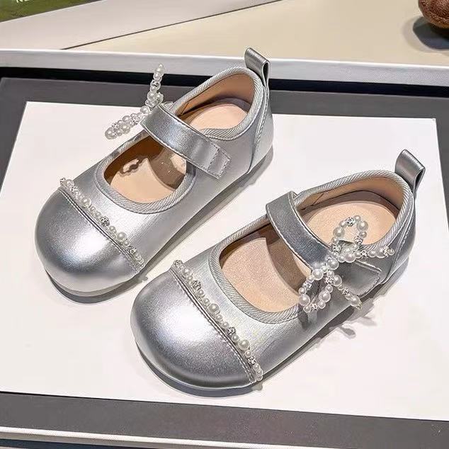 Girls Princess Shoes Children's Shoes 2025 New Spring Small Leather Shoes Women's Treasure silver Girls Soft Sole Shoes Western Style