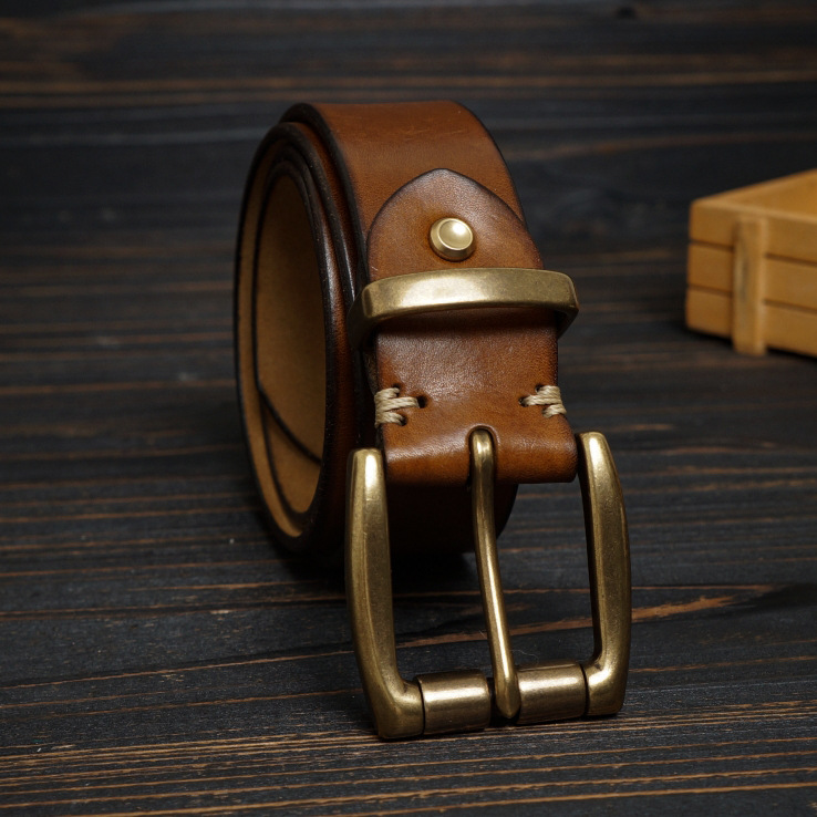 Vintage Roller Needle Buckle Washed Texted Men's Cowhide Leather Belt All-match Jeans Belt 3.8 Wide