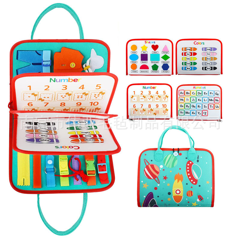 Cross-border Felt Busy Book Planet Montessori Early Education Board Baby Fine Motor Practice Teaching Aids Felt Bag