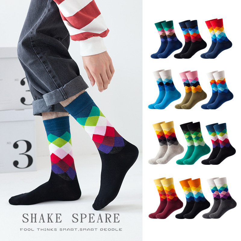 Picture of European and American Ins Style Mid-Calf Socks for Women Amazon Trendy Socks Supply Diamond Pattern Fashion Trendy Socks Wholesale in Stock