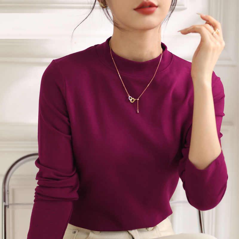 Picture of Autumn/winter 2024 semi-high collar base shirt women's long-sleeved T-shirt solid color temperament Joker inner top shaking voice direct supply