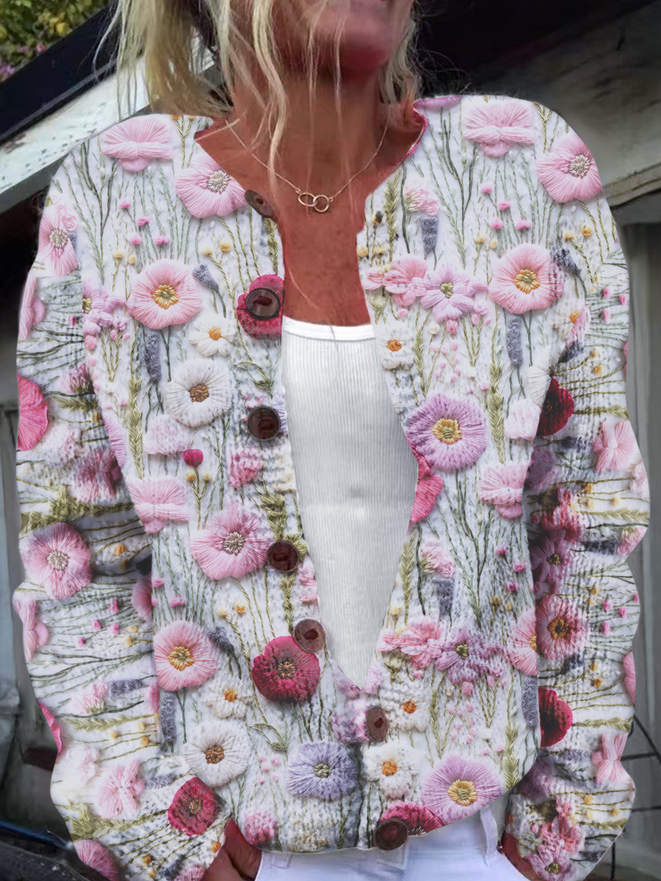 Picture of In stock new European and American cross-border Amazon loose cardigan long sleeve crew neck 3D printed sweater women's knitwear
