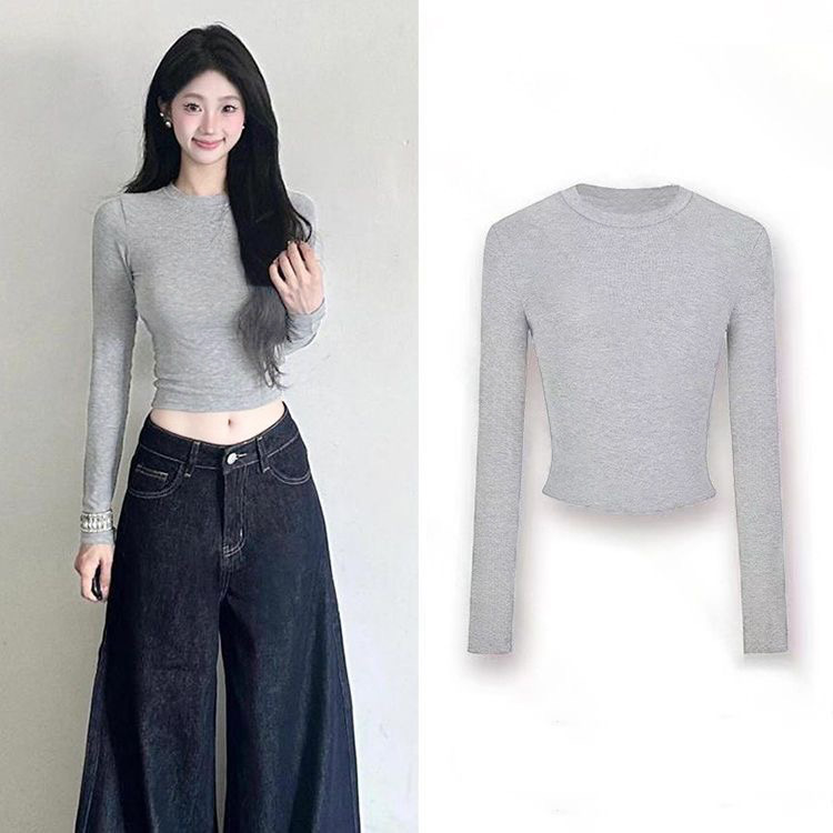 Basic slim long-sleeve T-shirt for women, new autumn versatile Korean style hot girl outfit, base layer top trendy for women
