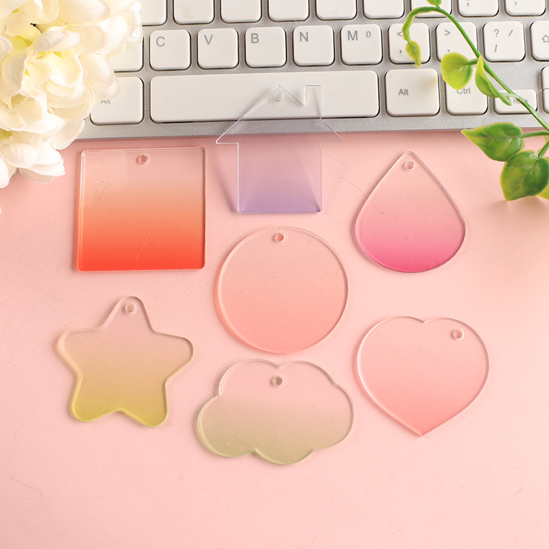 Picture of Glitter gradient laser diy goo card small disc love bean key chain Handmade star pendant acrylic goo plate