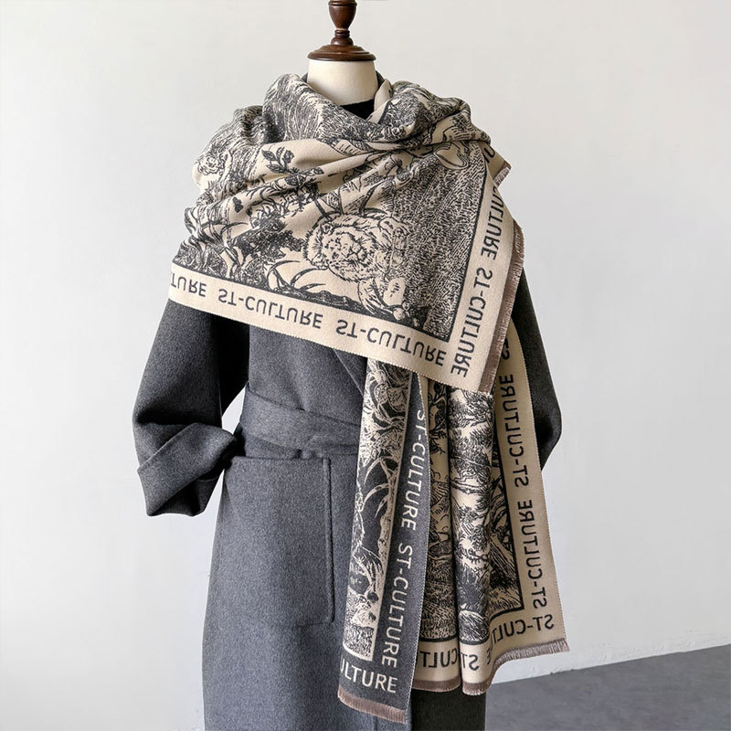 2024 New Scarf Women's Winter All-match High-end Cashmere Tassel Letter Large Shawl Fashionable Warm Neck