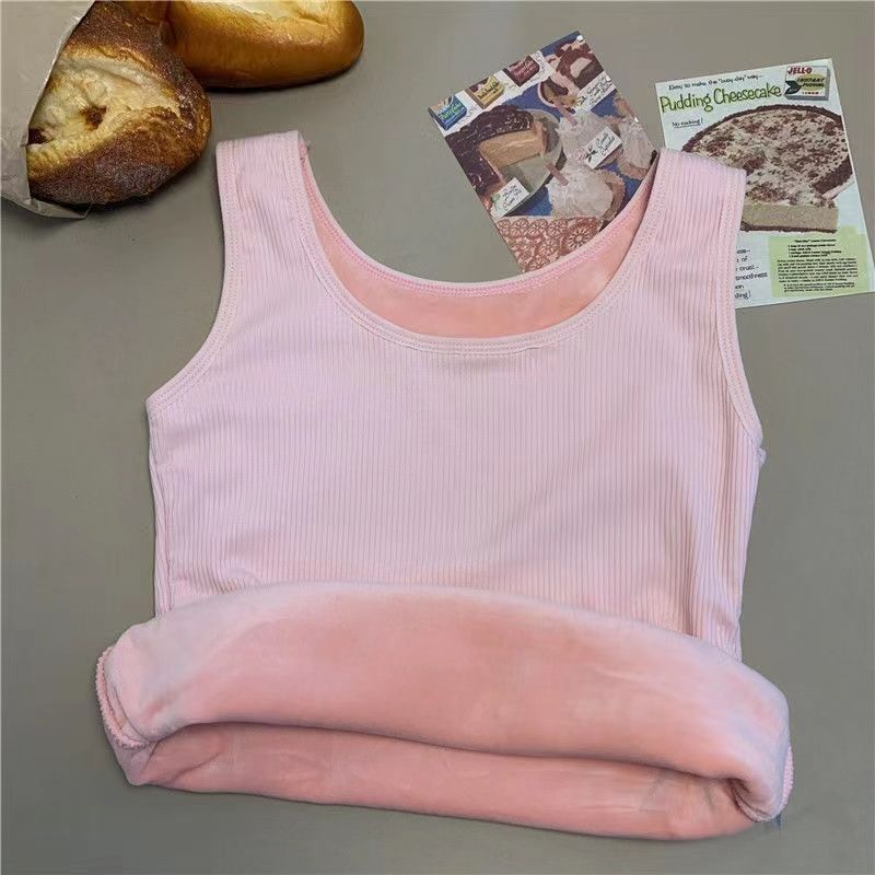 Picture of Thermal vest women's autumn and winter fleece-lined thickened round neck strap tight cold-proof inner wear one-piece velvet sleeveless vest top