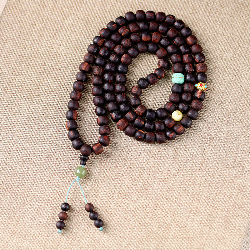 Picture of Qi Nan Xiangzhen multi-circle rosary hand-held natural Hetian jade wooden vintage bracelet ancient style bracelet wholesale