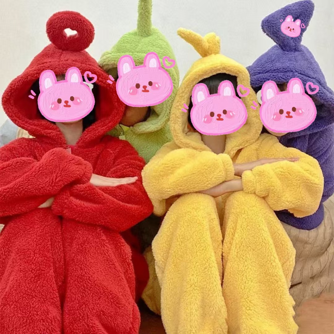 Coral Velvet Tianxian Baby Nightgown Thickeneded Cartoon Couple Same Style Long-Sleeved Cute Cartoon Warm Home