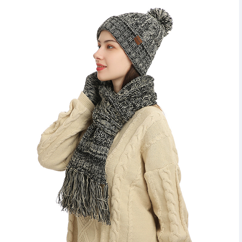 Picture of Winter Hat New Style Knitted Wool European and American Cross-Border Color Hat Thickened Scarf Touch Screen Gloves Three-Piece Set