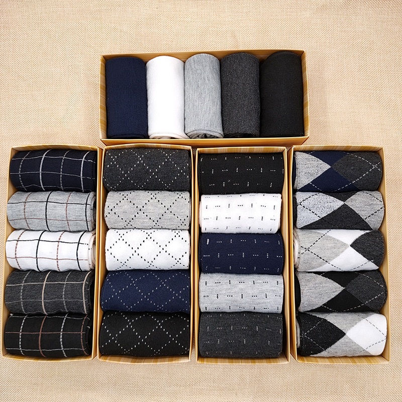 5 pairs of men's socks boxed solid color mid-Tube Men's Business socks Four Seasons socks men