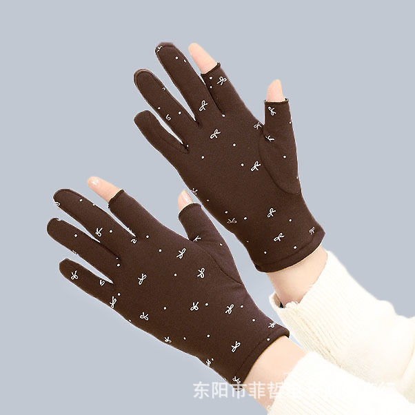Picture of Women's Gloves with Two Fingers Exposed, Fleece-Lined for Warmth, Suitable for Autumn and Winter Driving, Cycling, Elastic, Student Writing, Cold-Proof, Thickened