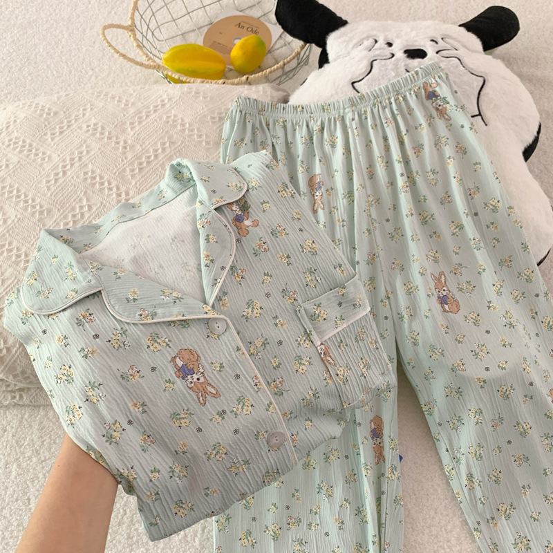 Picture of Retro fairy wind spring new long sleeve pajamas women wrinkled cloth cartoon home clothes fashion suit real shot wholesale
