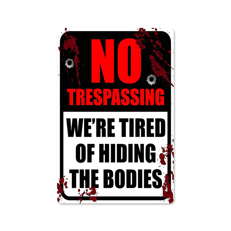Picture of 2024No Trespassing Retro Public Warning Sign Iron Painting Background Wall Frameless Decorative Hanging Painting