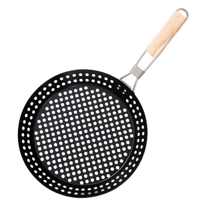 Outdoor BBQ round non-stick barbecue plate foldable flat barbecue plate stainless steel hollow outdoor barbecue plate