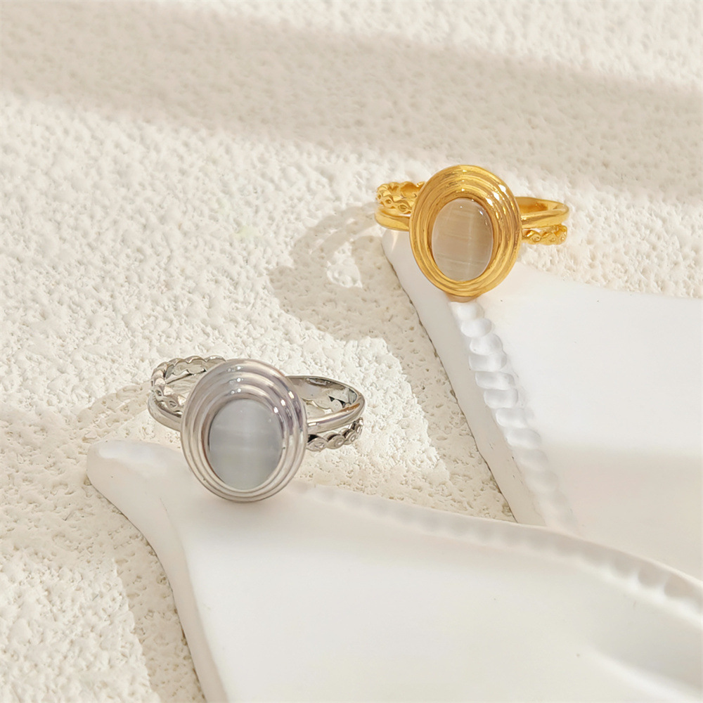 Europe and the United States explosions 18k gold stainless steel ring does not fade cat's eye stone ring new simple ring niche wholesale