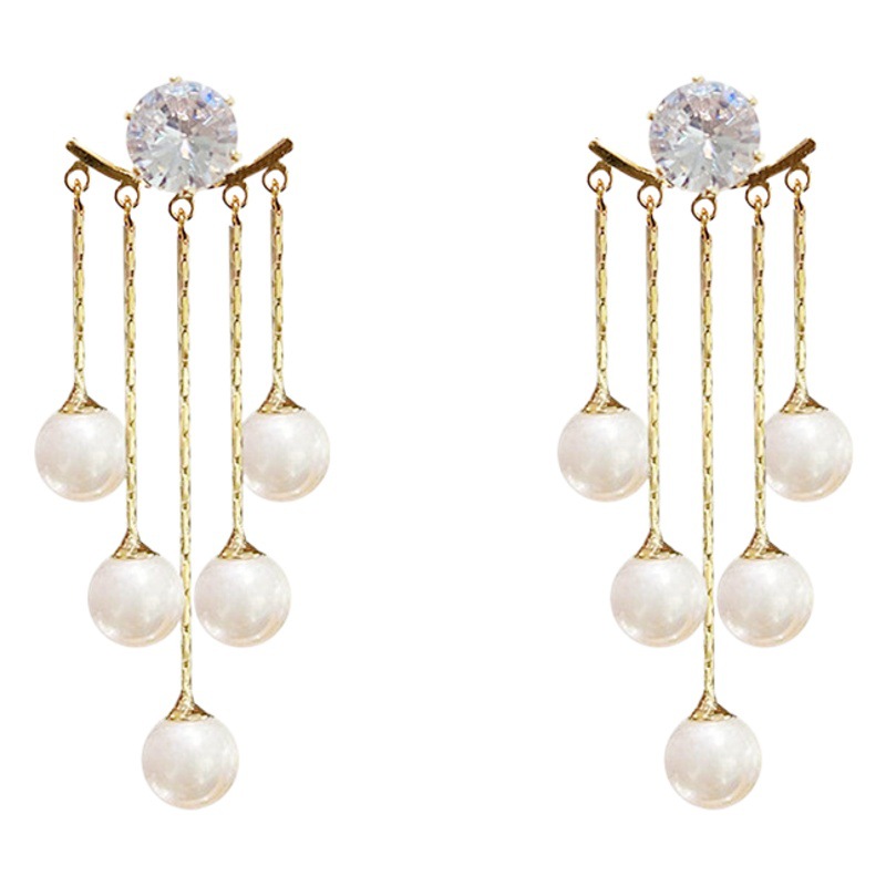 High-end Pearl Tassel Earrings Women's Niche Design Two Earrings Elegant Cyber Celebrity Light Luxury Earrings