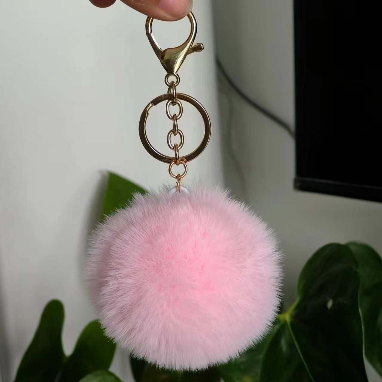 Picture of Spot 8cm imitation rex rabbit fur ball key chain net red fur ball doll bag pendant gift schoolbag girl heart