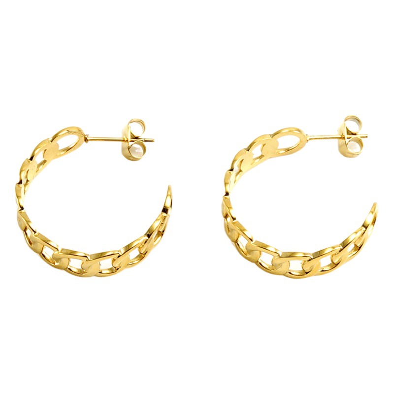 New Style Personalized Circle Geometric Titanium Steel Earrings European and American Fashion Retro Style Light Luxury Earrings Stainless Steel ins Style