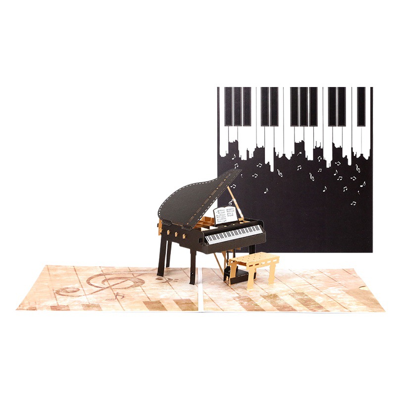 Birthday Gift Card 3D Stereo Creative Ornaments Color Printed Piano Birthday Thank You Card Thanksgiving Blessing Card Business Card