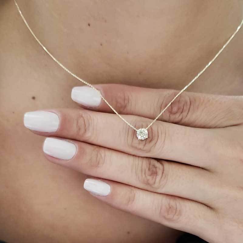 Picture of S925 Sterling Silver Inlaid 5A Mosan Diamond Round Diamond Clavicle Necklace Versatile Round Pendant Cross-border Niche High-end