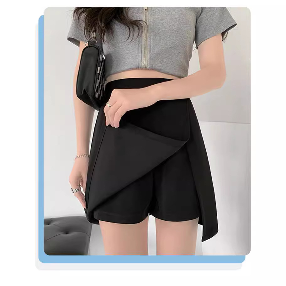 Black Short Skirt Women's Summer Anti-walking Split Suit Skirt High Waist Slimming A- line Large Size Hip Skirt
