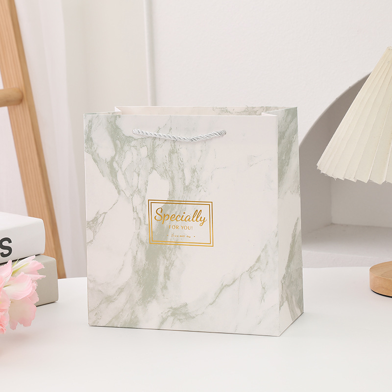 Picture of in stock Grey Marble Tote Bag Simple Business Tote Bag Square Gift Bag Hand Gift Bag Paper Bag