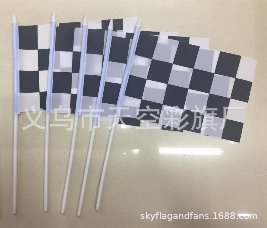 No. 8 14 * 21CM black and white grid racing hand flag F1 black and white grid racing flag white pointed solid rod hand-held flag
