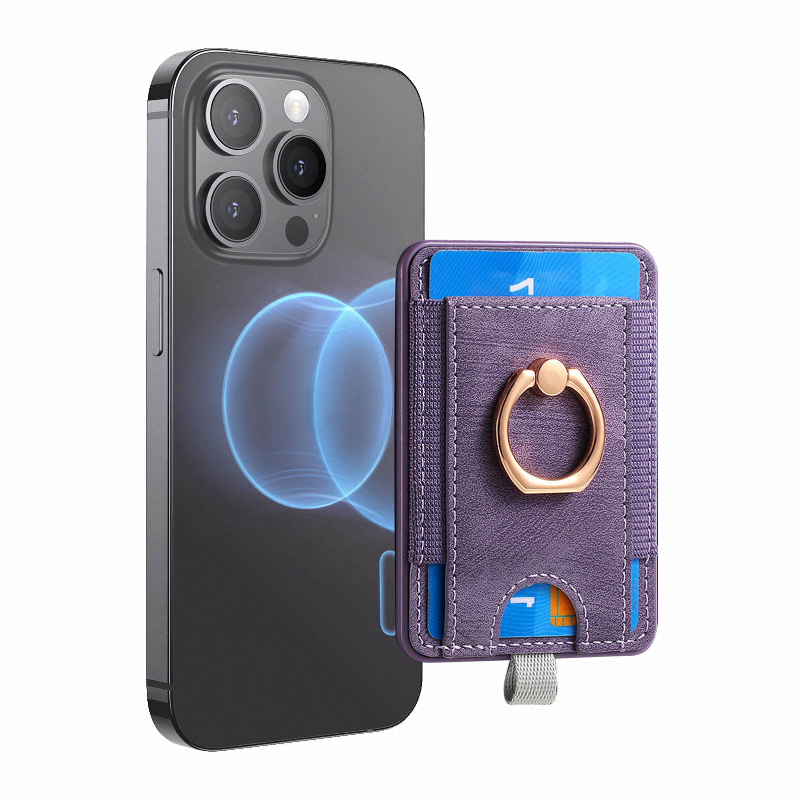 Picture of Magnetic magsafe card holder back sticker strong magnetic multi-function mobile phone card holder card holder card coin holder hardware ring