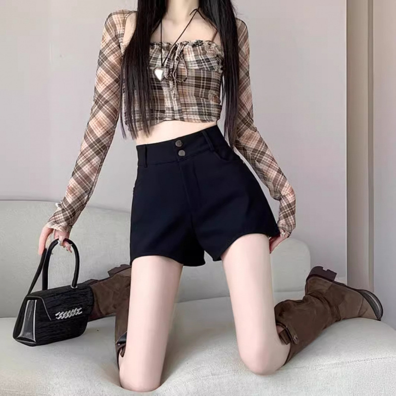 Black Suit Shorts Women's Early Spring and Autumn New High Waist Slim Stretch Pants Small Thickened Base Boots Pants