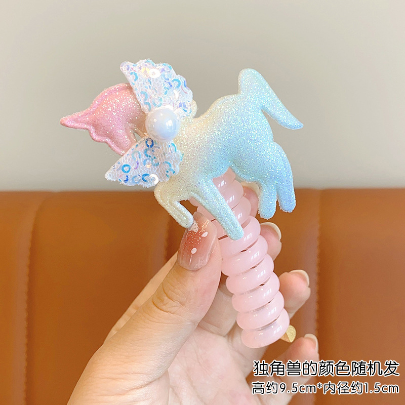 Picture of Children's coil telephone line hair band female high ponytail does not hurt hair hair rope high elastic durable rubber band Braid artifact