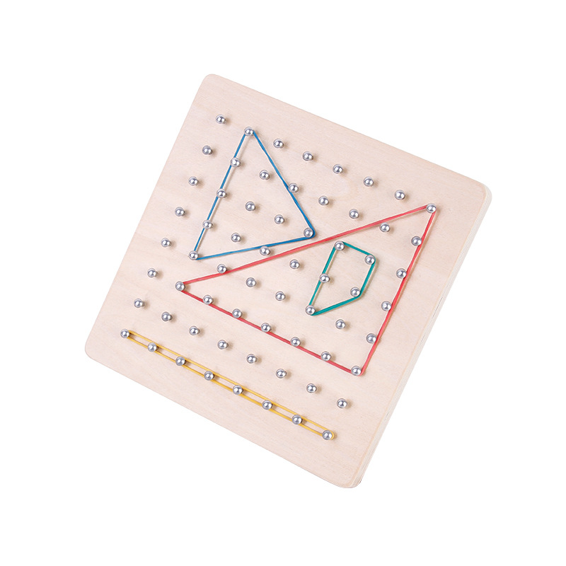 Picture of Wooden Early Education Mathematics Nail Board Geometry with Card Graphics Creative Rubber Band Nail Board Kindergarten Montessori Teaching Aids