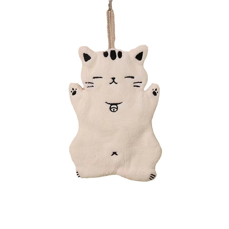 Picture of Cartoon towel can be hung non-stinky kitchen bathroom cute cat absorbent increased thick coral fleece towel