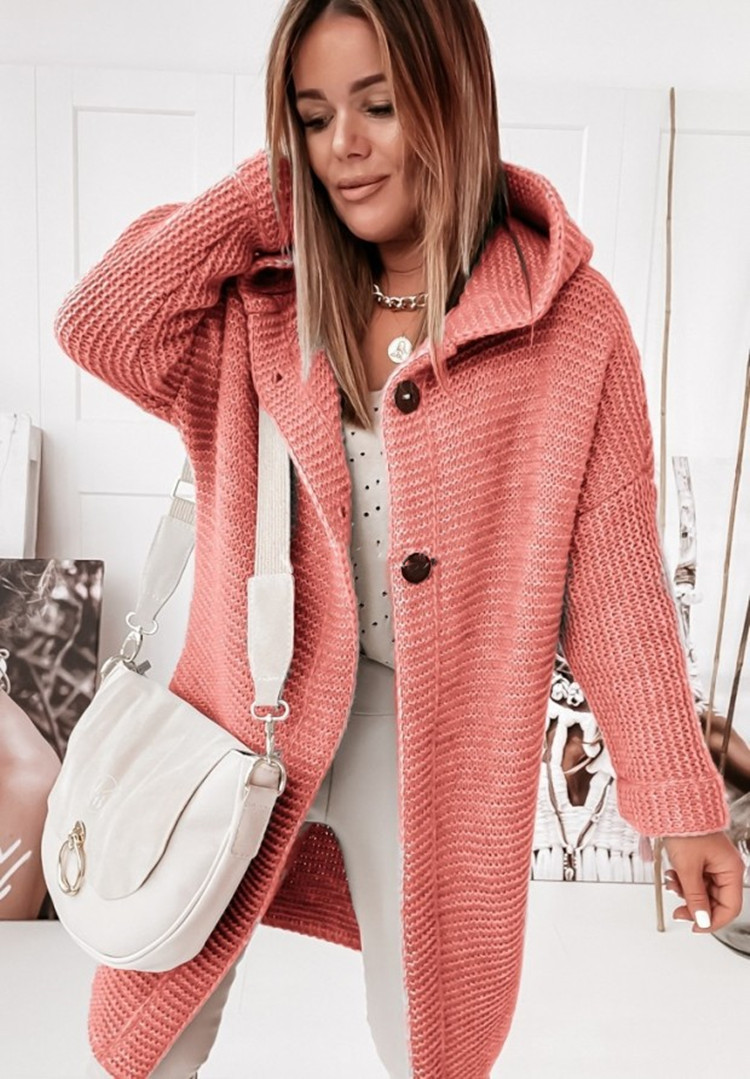 Picture of 2025 New Hooded Knitted Sweater Hat Collar Temperament Commuting Loose Women's Cardigan Large Size Cross-Border Sweater Sweater