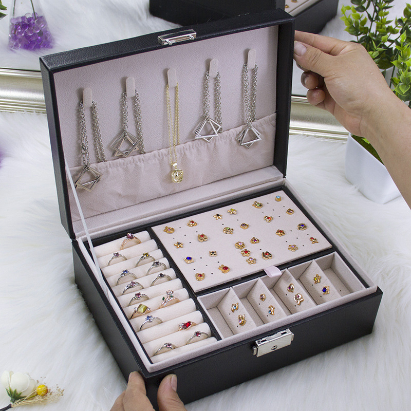 Cross-border double PU leather jewelry box earrings earrings storage box jewelry box hand jewelry box gift box wholesale