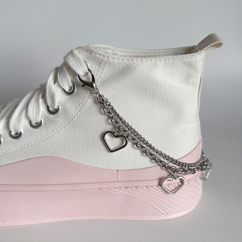Double Titanium Steel Hollow Love Pendant Shoe Chain Sweet Cool Style Punk Stainless Steel Chain Design Shoe Chain New Fashion