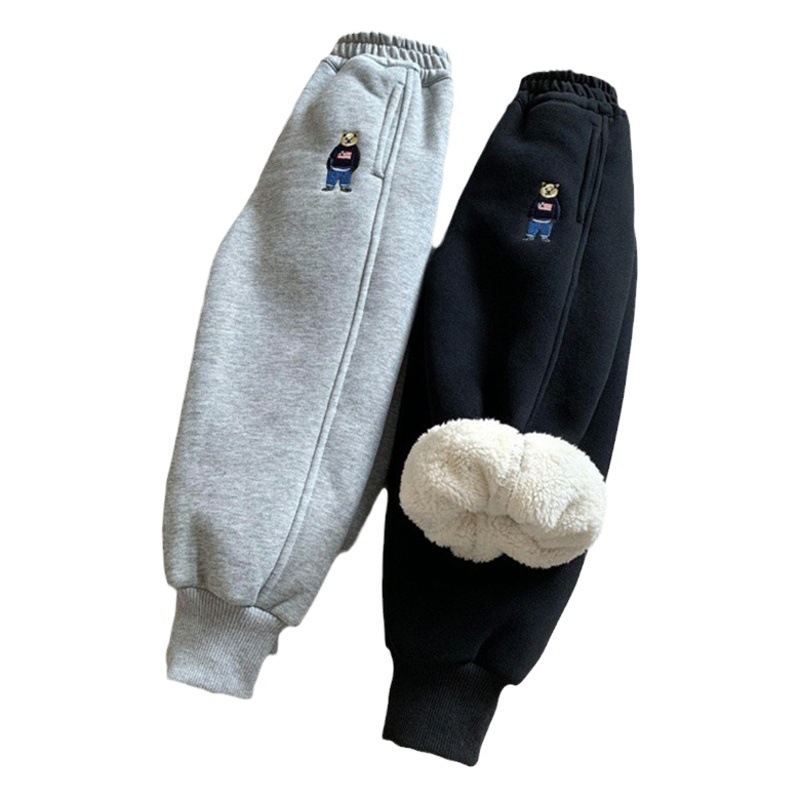 Autumn and Winter boys' cashmere pants fleece-lined thickened children's and girls' one-piece velvet sweatpants Western style children's sports pants