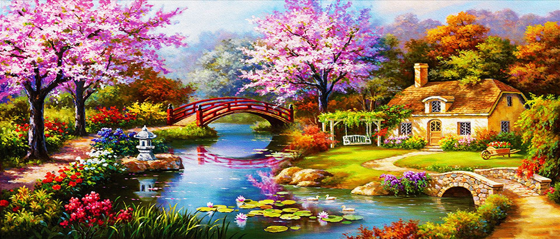 Picture of Genuine goods diy Diamond painting decoration forest cabin scenery Eiffel Tower couple romantic road with you