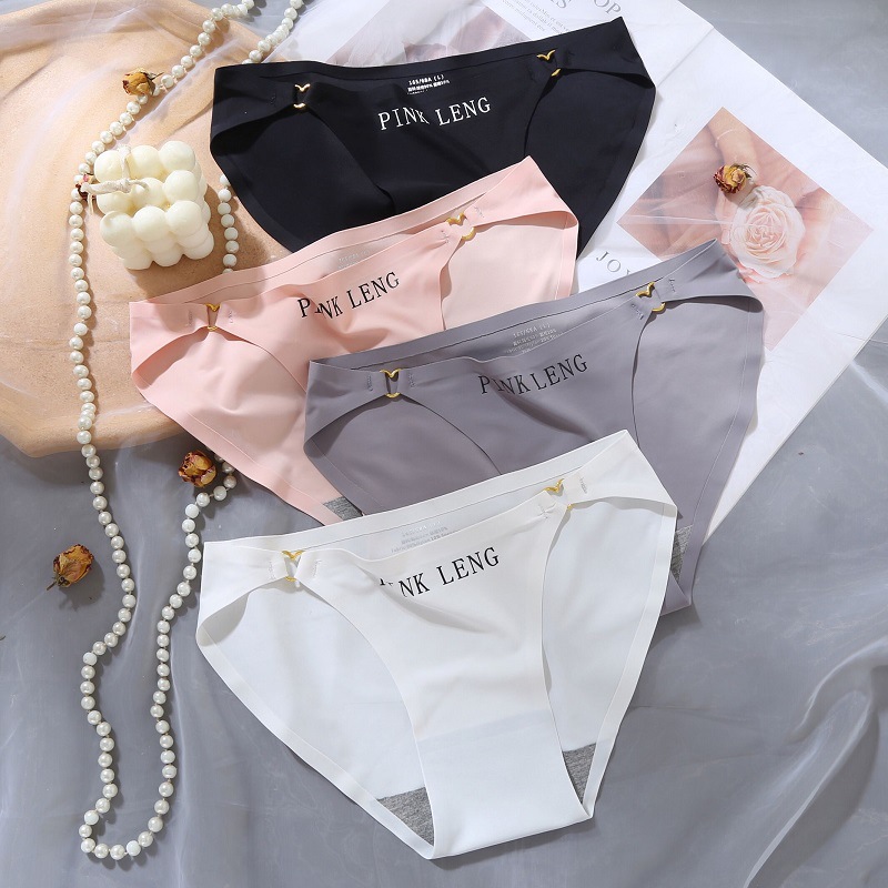 Ice Silk Seamless Summer Thin Cool Sexy Pure Desire Hollow Ring Buckle Peach Heart Seamless Ice Silk Low Waist Underwear for Women